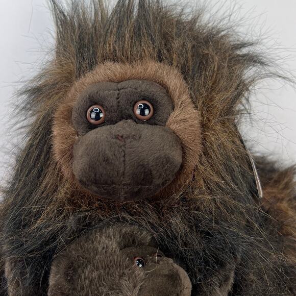 NEW People Pals Plush Ape Orangutan‎ Long Brown Fur Plush Gorilla 14in w Baby - Picture 6 of 13